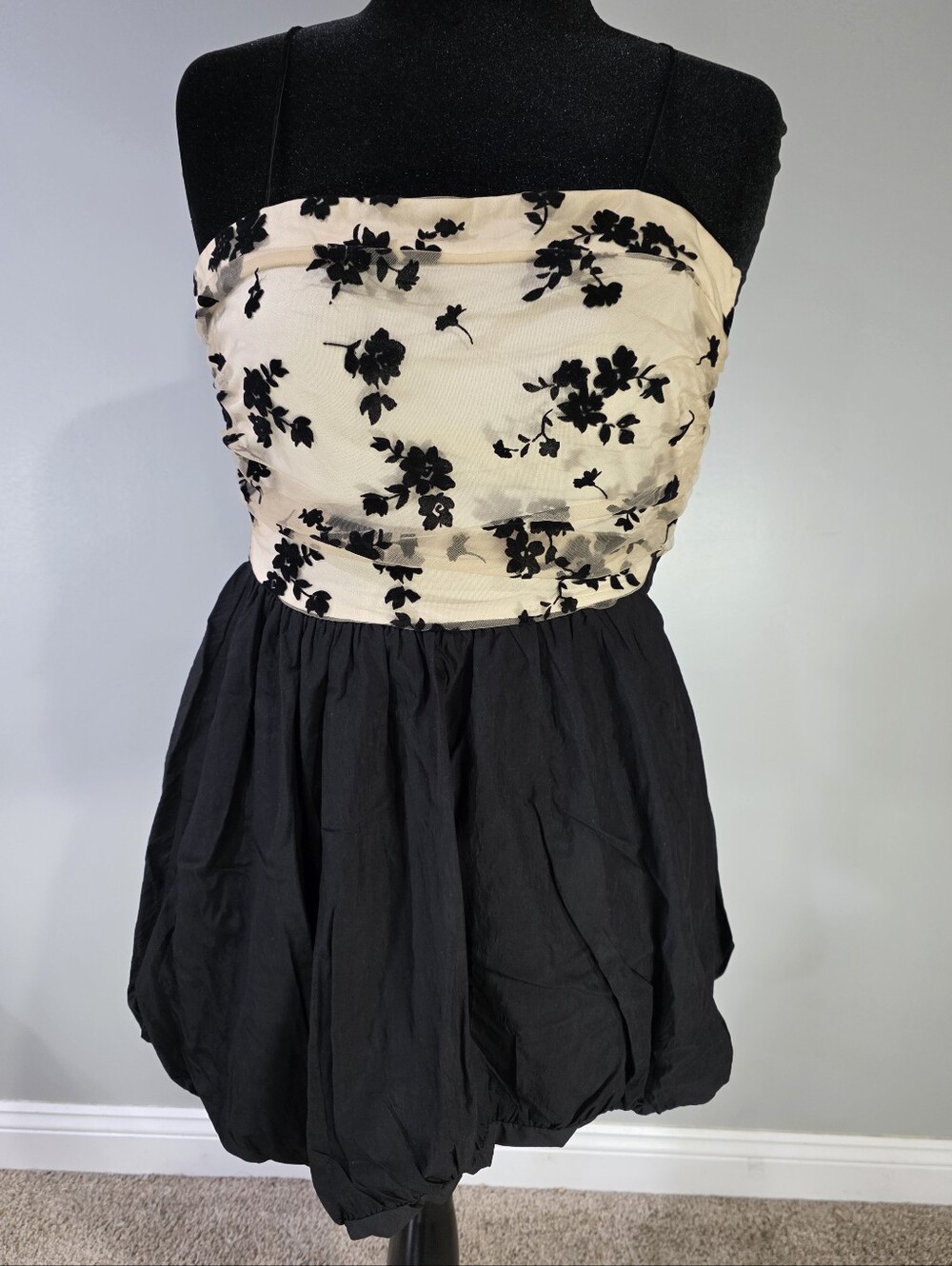 NWT By Together Floral Bubble Hem Mini Sombre Dress Whimsigoth Y2k Trendy. S